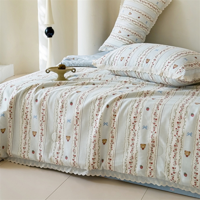 91家纺网 家纺一手货源 找家纺 2025新款全棉花边大豆夏被四件套 弗朗妮