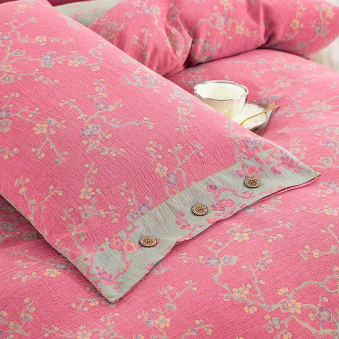 91家纺网 家纺一手货源 找家纺 双层纱家居 2025新款浅色系列双层纱四件套 腊梅粉