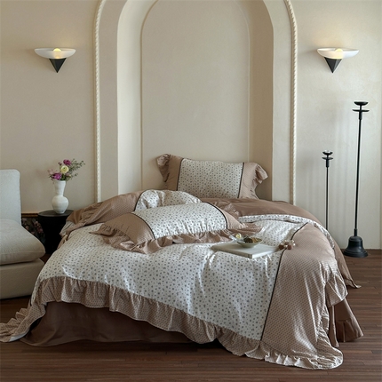 名品优仓 2025新款纯棉水洗棉双层纱提花韩版花边四件套 旧梦 旧梦一咖