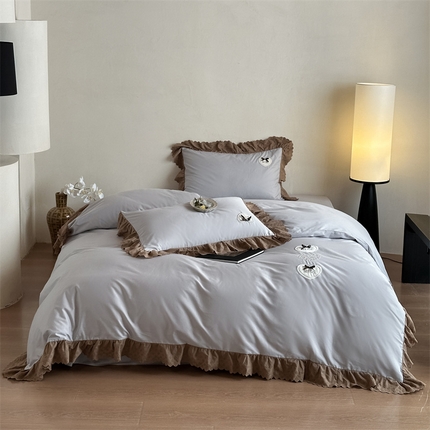 91家纺网 家纺一手货源 找家纺 （总）名品优仓 2025新款纯棉水洗棉棉韩版花边绣花 纱提花四件套