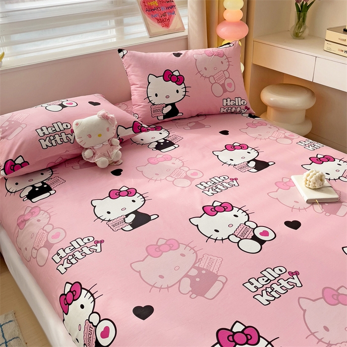 91家纺网 家纺一手货源 找家纺 名兮家居 2025新款正版授权经典奥特曼-三丽鸥全棉印花床笠 爱心kt