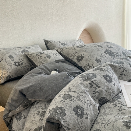 91家纺网 家纺一手货源 找家纺 寐眠2025新款全棉三层纱提花四件套 停风落雪
