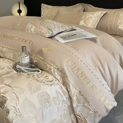 金阳光家纺 2025新款金丝提花浮雕水洗天丝四件套 花絮-香槟