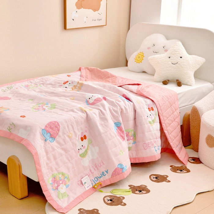 91家纺网 家纺一手货源 找家纺 梵赫   2025新款全棉卡通夏被 蝴蝶结小兔