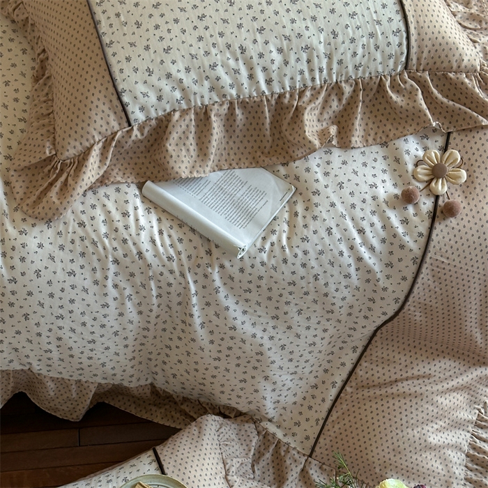 91家纺网 家纺一手货源 找家纺 （总）名品优仓 2025新款纯棉水洗棉双层纱提花韩版花边四件套 旧梦