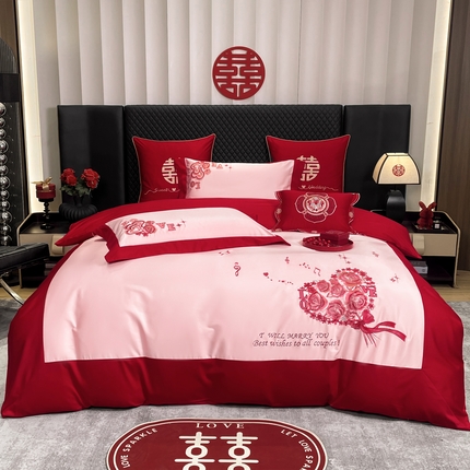 91家纺网 家纺一手货源 找家纺 （总）甜咪咪婚庆 2025新款婚庆结婚小清新四件套多件套新疆棉热卖爆款3.12