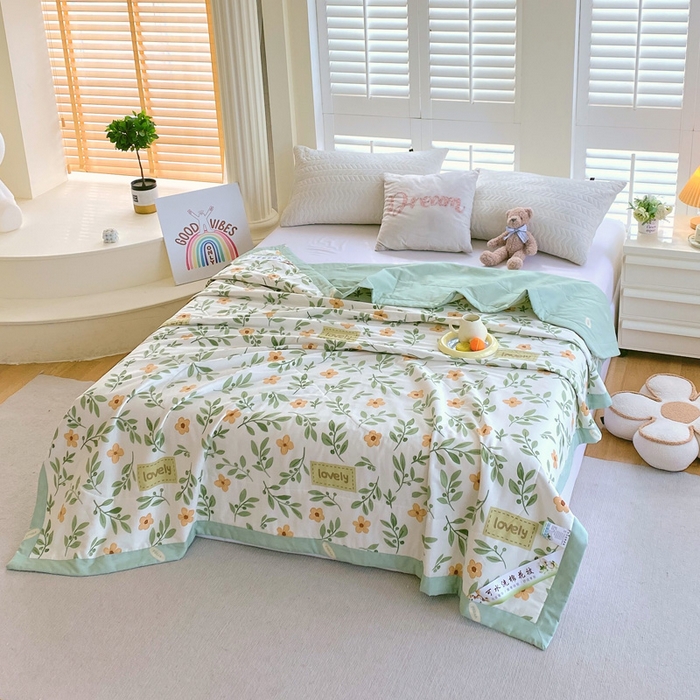 91家纺网 家纺一手货源 找家纺  2025新款A类全棉棉花夏被纯棉夏被 被子被芯 青柠薄荷