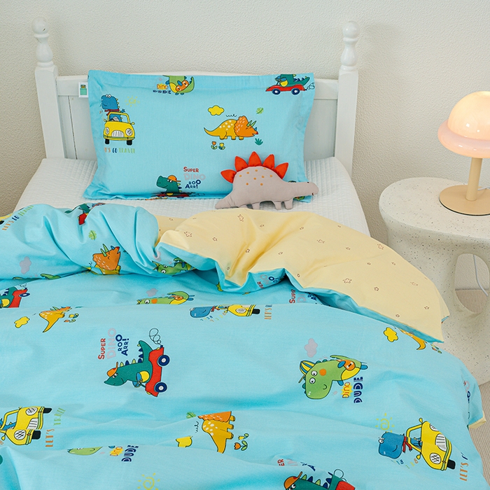 91家纺网 家纺一手货源 找家纺 良佐生活 2025新款高支高密全棉儿童被套 七彩恐龙