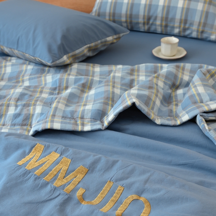 91家纺网 家纺一手货源 找家纺 寐眠2025新款全棉水洗棉刺绣夏被【夏被四件套】 冰晶苍蓝