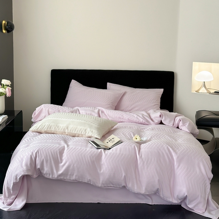 91家纺网 家纺一手货源 找家纺 例外Home 2025新款全棉提花四件套-鱼骨纹 鱼骨纹-浅浅紫