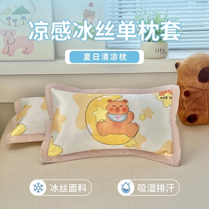 博雅2025新款冰丝单枕套三丽欧，宇航员，卡皮 月亮卡皮巴拉