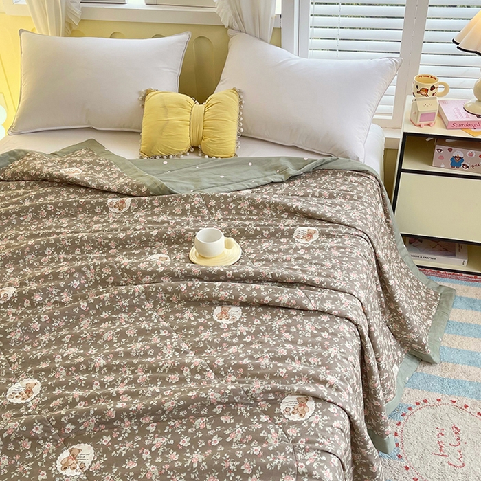 91家纺网 家纺一手货源 找家纺  2025新款A类全棉棉花夏被纯棉夏被 被子被芯 清茶小熊