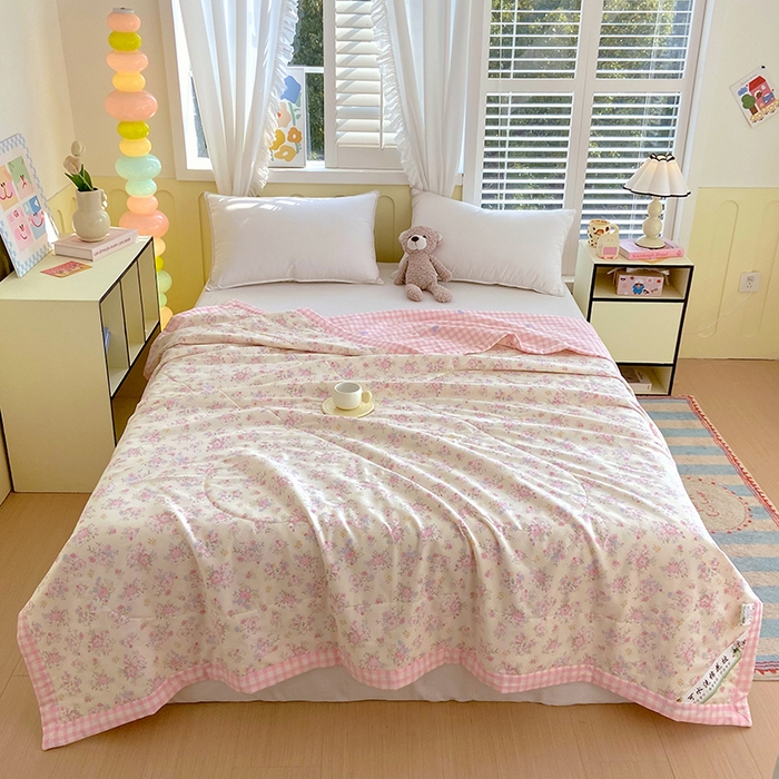 91家纺网 家纺一手货源 找家纺  2025新款A类全棉棉花夏被纯棉夏被 被子被芯 洛琳粉