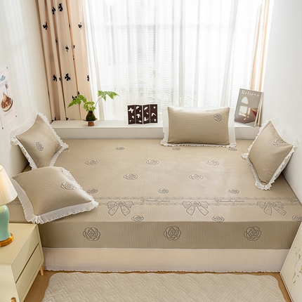 91家纺网 家纺一手货源 找家纺 （总）冬然家纺 2024新款素色花边系列冰豆豆凉席榻榻米凉席