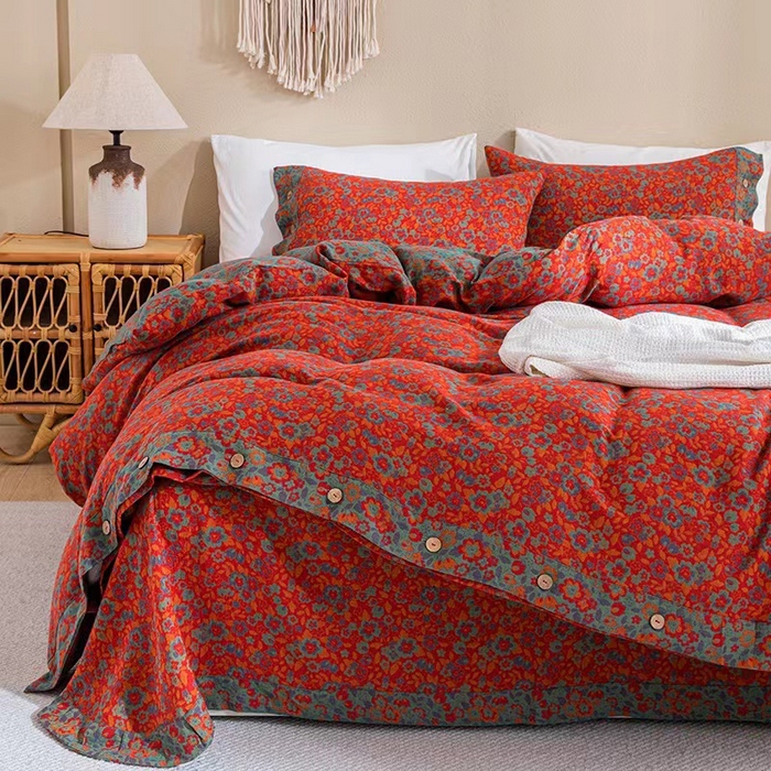 91家纺网 家纺一手货源 找家纺 双层纱家居 2025新款深色系列双层纱四件套 花间物语