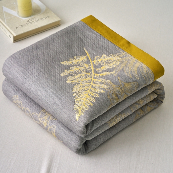 91家纺网 家纺一手货源 找家纺 棠薇家纺2025新款简约风多功能纱布盖毯纱布毯子毛巾被床盖沙发巾单毯枕巾枕套三件套 轻纱曼舞黄