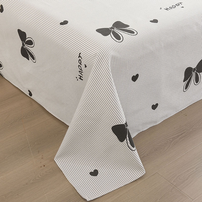 91家纺网 家纺一手货源 找家纺 红日子纺织品 2025新款艾草老粗布床单印花凉席三件套 蝴蝶结