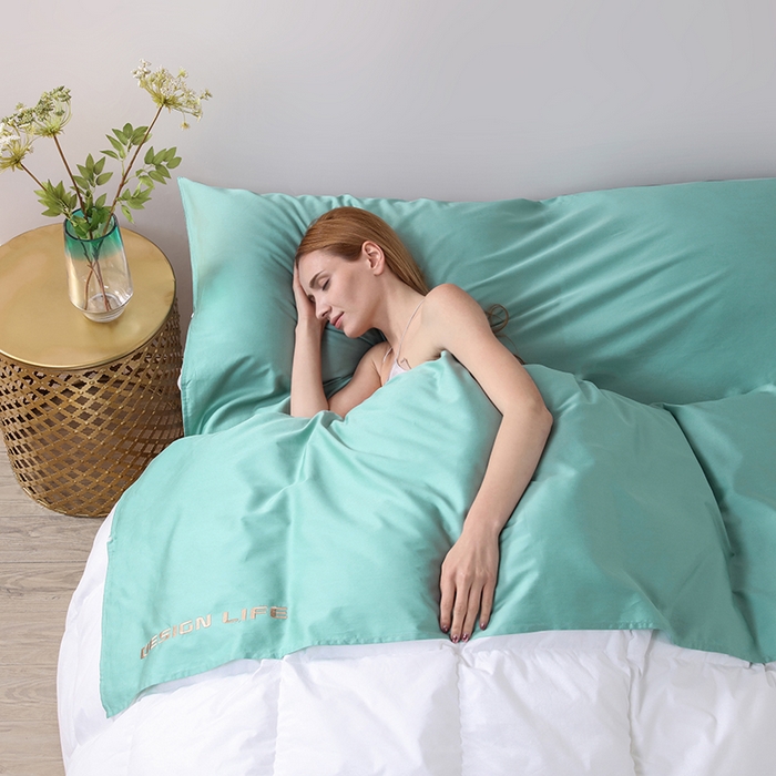 91家纺网 家纺一手货源 找家纺 佳汐蓝家纺 2025新款60支全棉纯色隔脏睡袋 香草绿