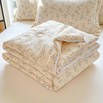 91家纺网 家纺一手货源 找家纺 （总）创优  2025新款有氧双层纱小清新印花小花边夏被夏凉被可机洗空调被子被芯