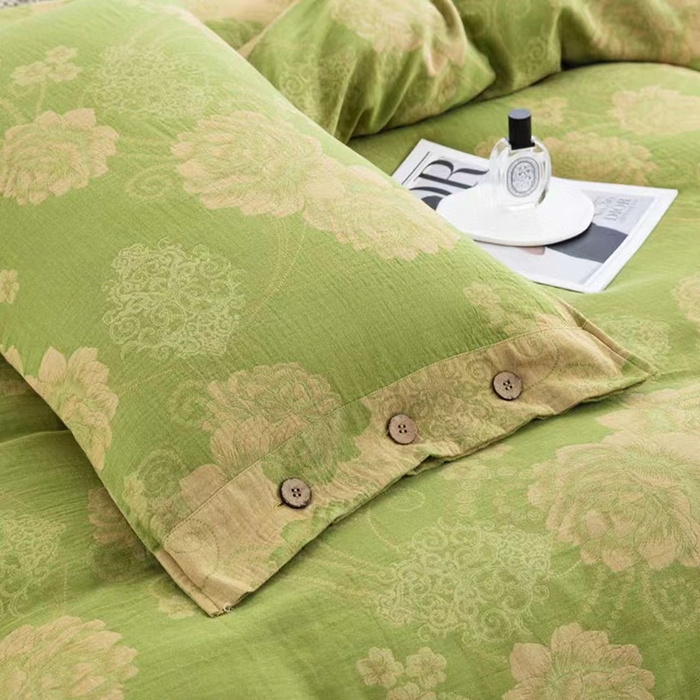 91家纺网 家纺一手货源 找家纺 双层纱家居 2025新款深色系列双层纱四件套 国色天香绿