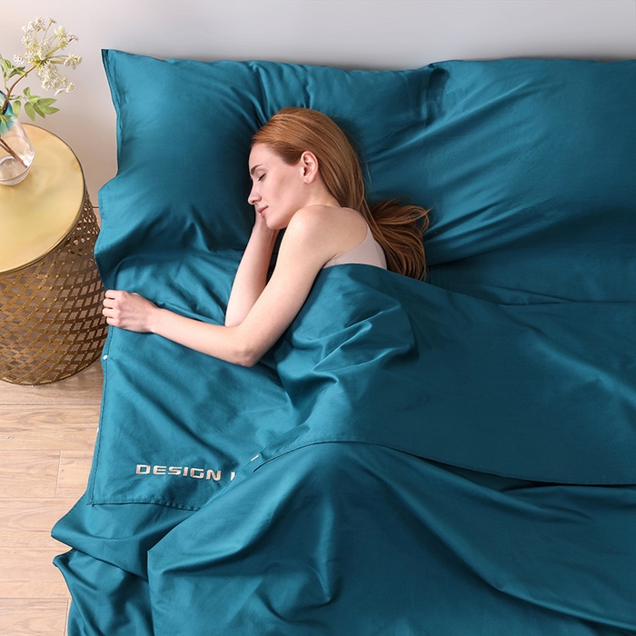 91家纺网 家纺一手货源 找家纺 佳汐蓝家纺 2025新款60支全棉纯色隔脏睡袋 翡翠绿