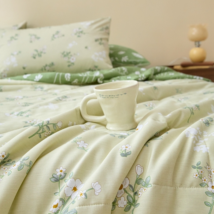 91家纺网 家纺一手货源 找家纺 珂博家纺2025新款亲肤全棉印花夏被 茶艺