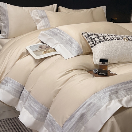 高端轻奢A类母婴级长绒棉全工艺刺绣四件套纯棉全棉高端春夏季爆款床上用品   瑾雅-束缦杏