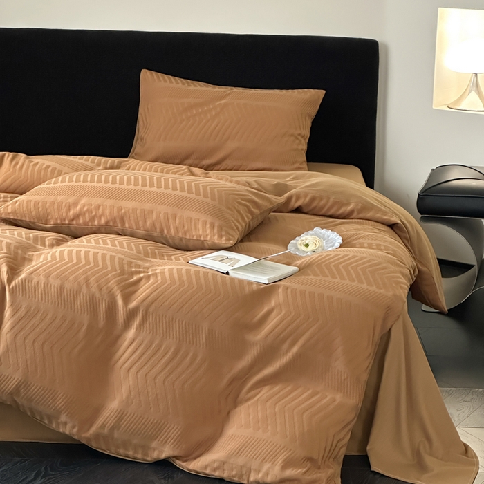 91家纺网 家纺一手货源 找家纺 例外Home 2025新款全棉提花四件套-鱼骨纹 鱼骨纹-太妃咖