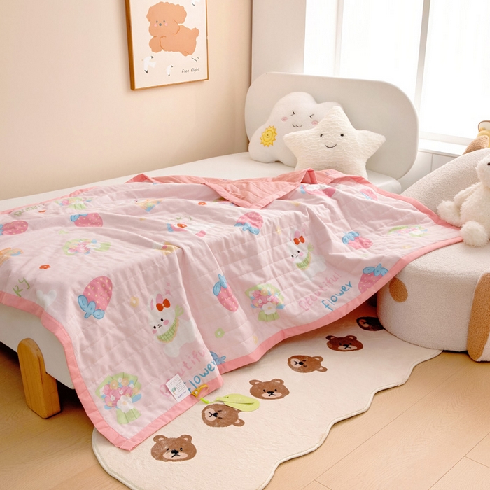 91家纺网 家纺一手货源 找家纺 梵赫   2025新款全棉卡通夏被 蝴蝶结小兔