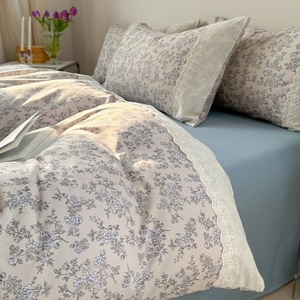  2025新款A类针织棉双层纱蕾丝花边四件套 诗意花藤