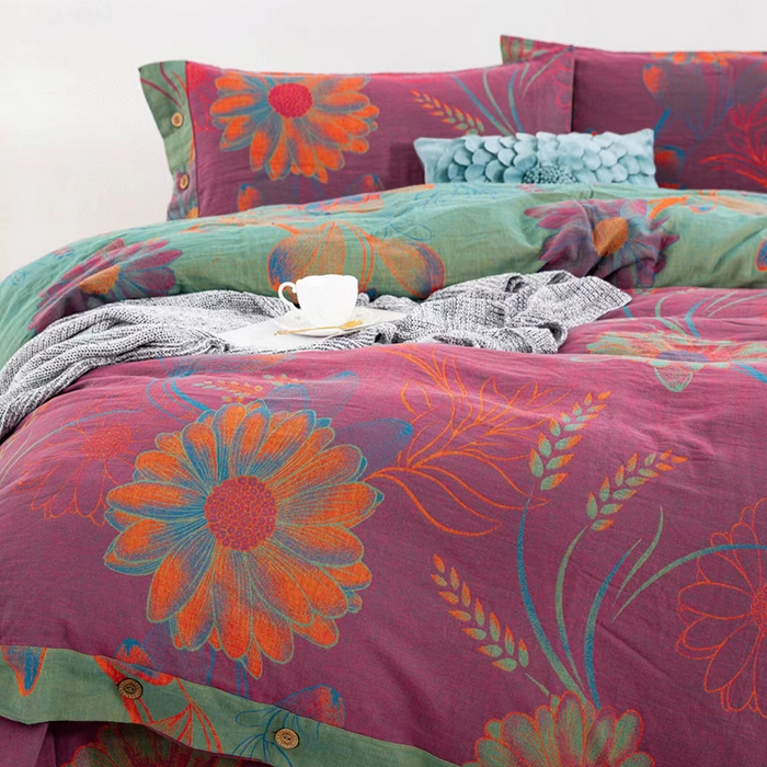 91家纺网 家纺一手货源 找家纺 双层纱家居 2025新款深色系列双层纱四件套 格林纳达酒红