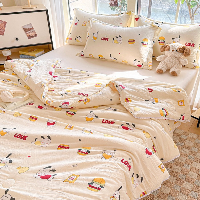 91家纺网 家纺一手货源 找家纺 创优  2025新款有氧双层纱小清新印花小花边夏被夏凉被可机洗空调被子被芯 豆包