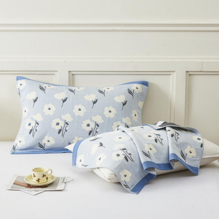 91家纺网 家纺一手货源 找家纺 2025新款纯棉加厚精梳棉纱布枕巾 夏至-浅蓝 52*78cm/对