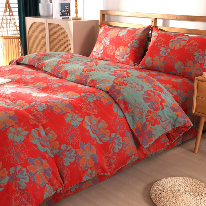 91家纺网 家纺一手货源 找家纺 双层纱家居 2025新款深色系列双层纱四件套 国色天香