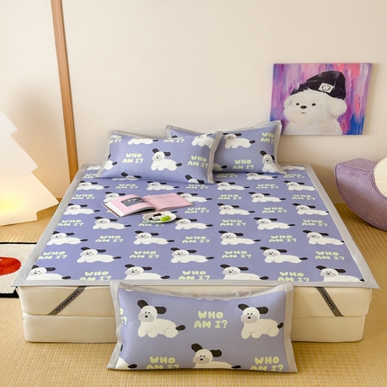 91家纺网 家纺一手货源 找家纺 三味舒屋 2025新款抗菌防螨900D高端养生印花冰藤凉席 炸毛小狗 床席款