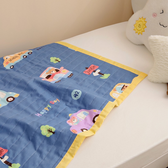91家纺网 家纺一手货源 找家纺 梵赫   2025新款全棉卡通夏被 宝宝巴士-蓝