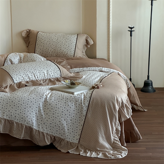 91家纺网 家纺一手货源 找家纺 （总）名品优仓 2025新款纯棉水洗棉双层纱提花韩版花边四件套 旧梦