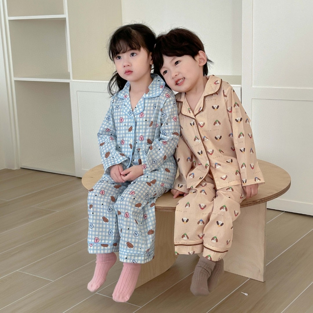 91家纺网 家纺一手货源 找家纺 （总）妍景家居生活馆 2025新款全棉纯棉儿童翻领家居服