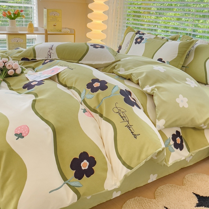 91家纺网 家纺一手货源 找家纺 2025新款亲肤磨毛四件套 茉彩花韵