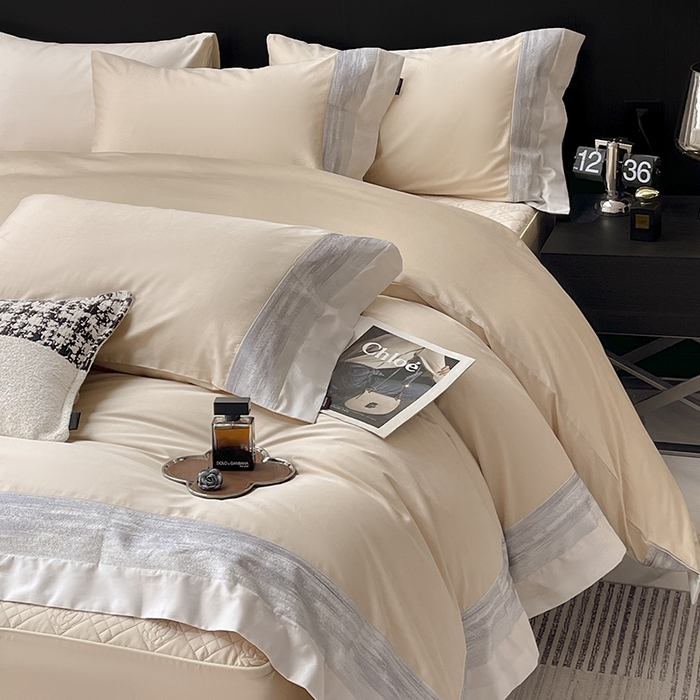 91家纺网 家纺一手货源 找家纺 春夏A类长绒棉夹棉床盖床笠四件套全棉纯棉纯色绗绣四季款保护罩高级感床上用品 瑾雅-束缦杏