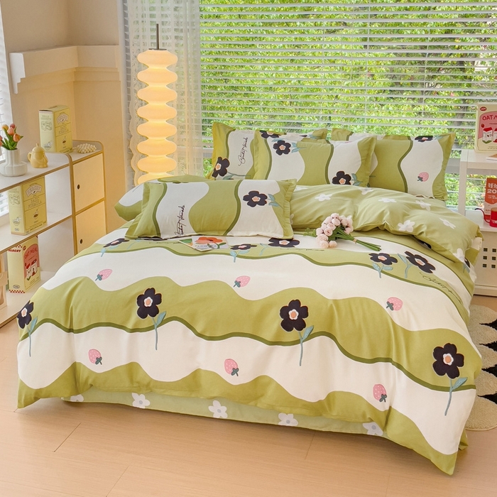 91家纺网 家纺一手货源 找家纺 2025新款亲肤磨毛四件套 茉彩花韵