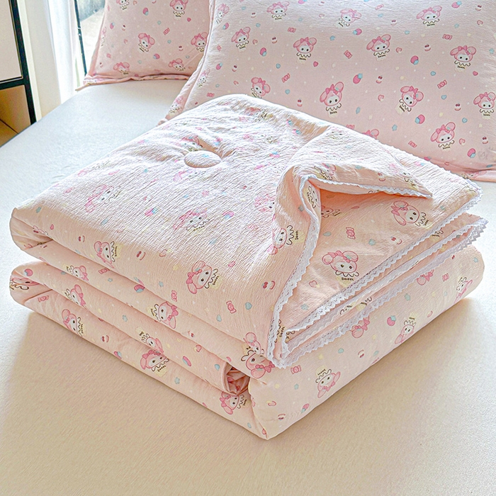 91家纺网 家纺一手货源 找家纺 （总）创优  2025新款有氧双层纱小清新印花小花边夏被夏凉被可机洗空调被子被芯