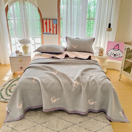 91家纺网 家纺一手货源 找家纺 （总）棠薇家纺2025新款简约风多功能纱布盖毯纱布毯子毛巾被床盖沙发巾单毯枕巾枕套三件套