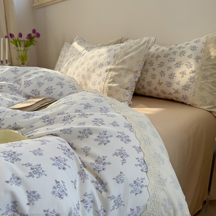 91家纺网 家纺一手货源 找家纺 （总） 2025新款A类针织棉双层纱蕾丝花边四件套