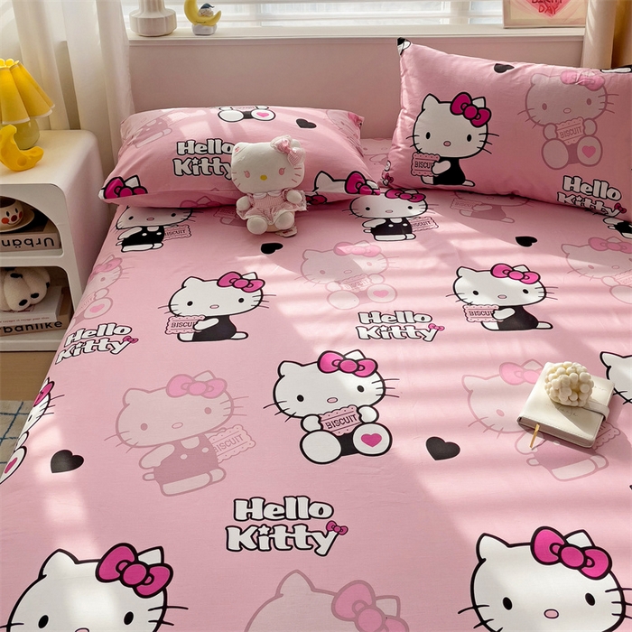 91家纺网 家纺一手货源 找家纺 名兮家居 2025新款正版授权经典奥特曼-三丽鸥全棉印花床笠 爱心kt