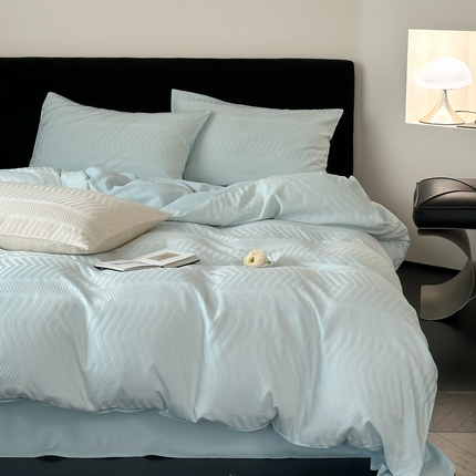 例外Home 2025新款全棉提花四件套-鱼骨纹 鱼骨纹-水森林