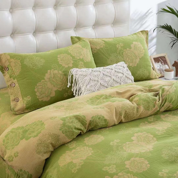 91家纺网 家纺一手货源 找家纺 双层纱家居 2025新款深色系列双层纱四件套 国色天香绿