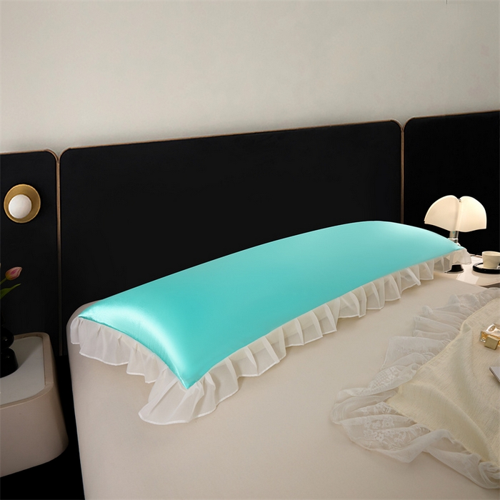 91家纺网 家纺一手货源 找家纺 梦舒羽 2025新款公主风夏季冰丝枕套双人情侣枕头套加长枕芯套1.5m内胆套 花边款-水蓝色