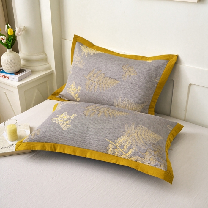 91家纺网 家纺一手货源 找家纺 棠薇家纺2025新款简约风多功能纱布盖毯纱布毯子毛巾被床盖沙发巾单毯枕巾枕套三件套 轻纱曼舞黄