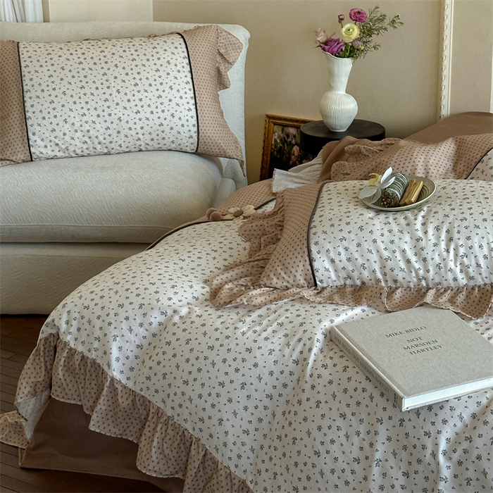 91家纺网 家纺一手货源 找家纺 （总）名品优仓 2025新款纯棉水洗棉双层纱提花韩版花边四件套 旧梦